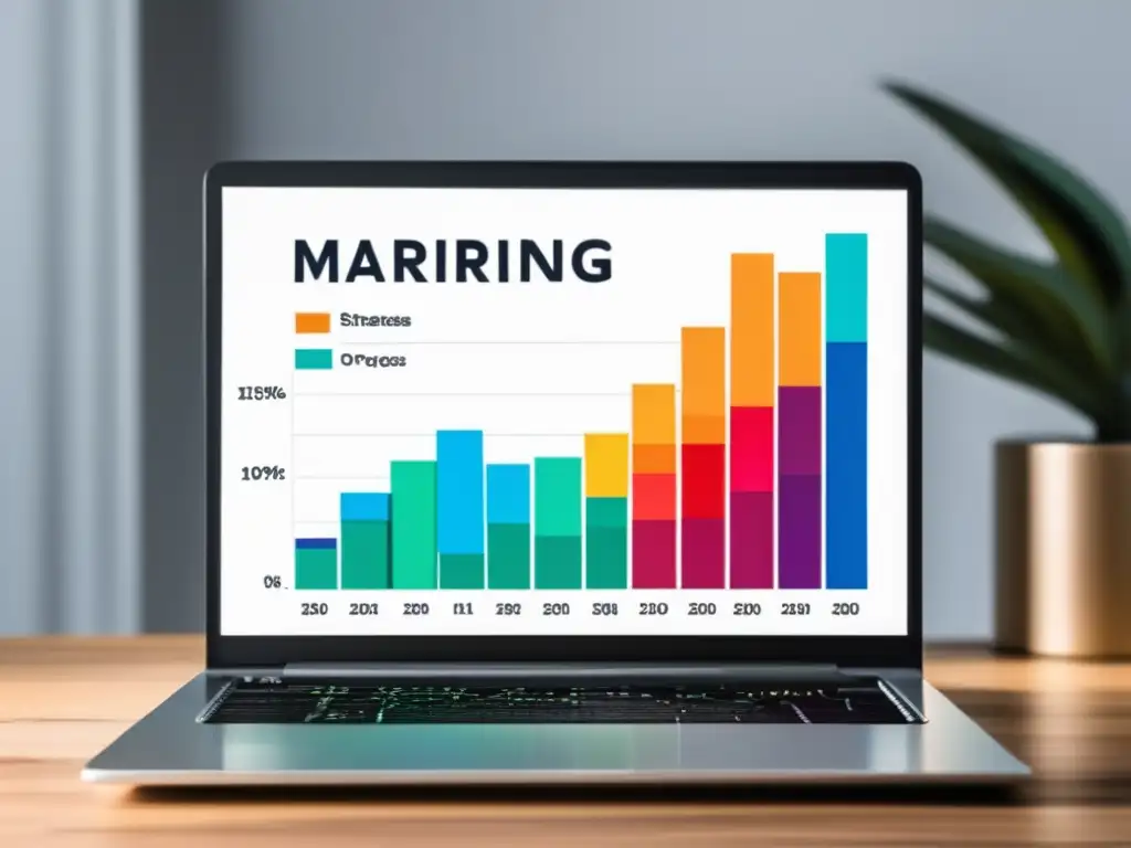 Laptop en escritorio con gráfica de ganancias en marketing de afiliados: estrategias legales para aumentar ingresos