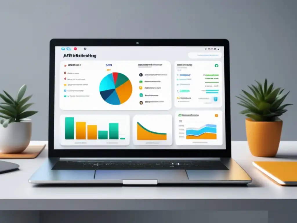 Laptop minimalista con dashboard de programas de afiliados: Estrategia de marketing de afiliados