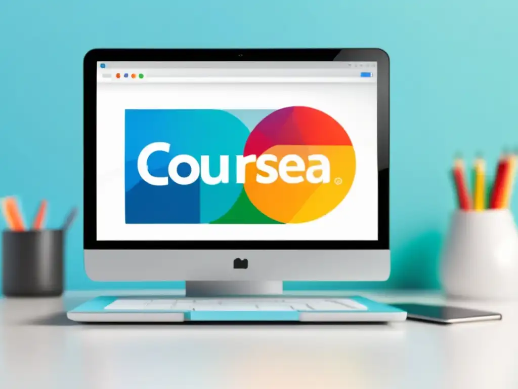 Laptop moderno con logo Coursera en pantalla