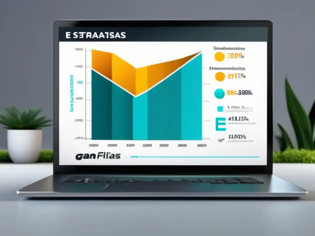 Laptop moderno con pantalla vibrante mostrando gráfica de ganancias en marketing de afiliados