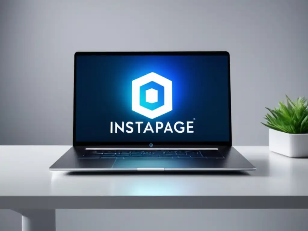 Laptop minimalista con logo Instapage, estrategias de marketing de afiliados