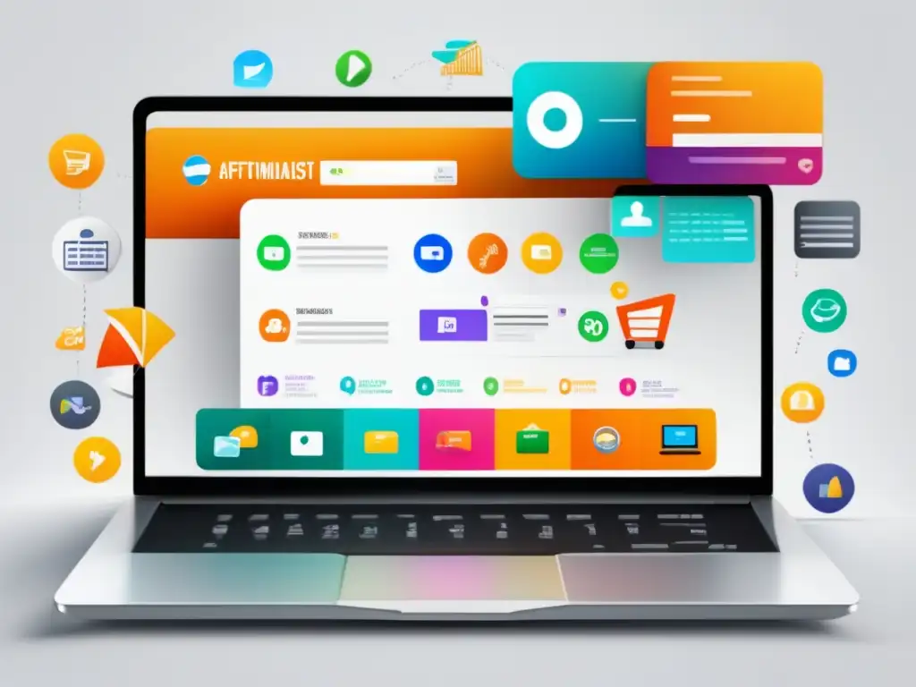 Laptop elegante con programas de afiliados recomendados en pantalla