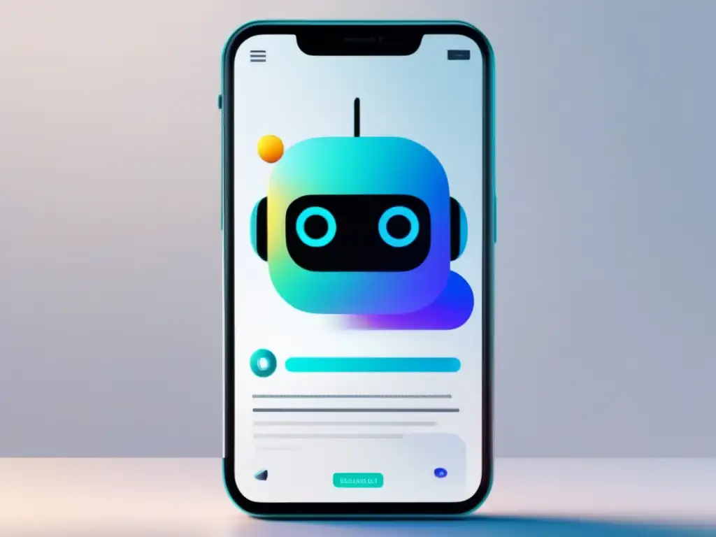 Beneficios del uso de chatbots en marketing de afiliados: imagen de chatbot minimalista en smartphone con diseño limpio y colores suaves