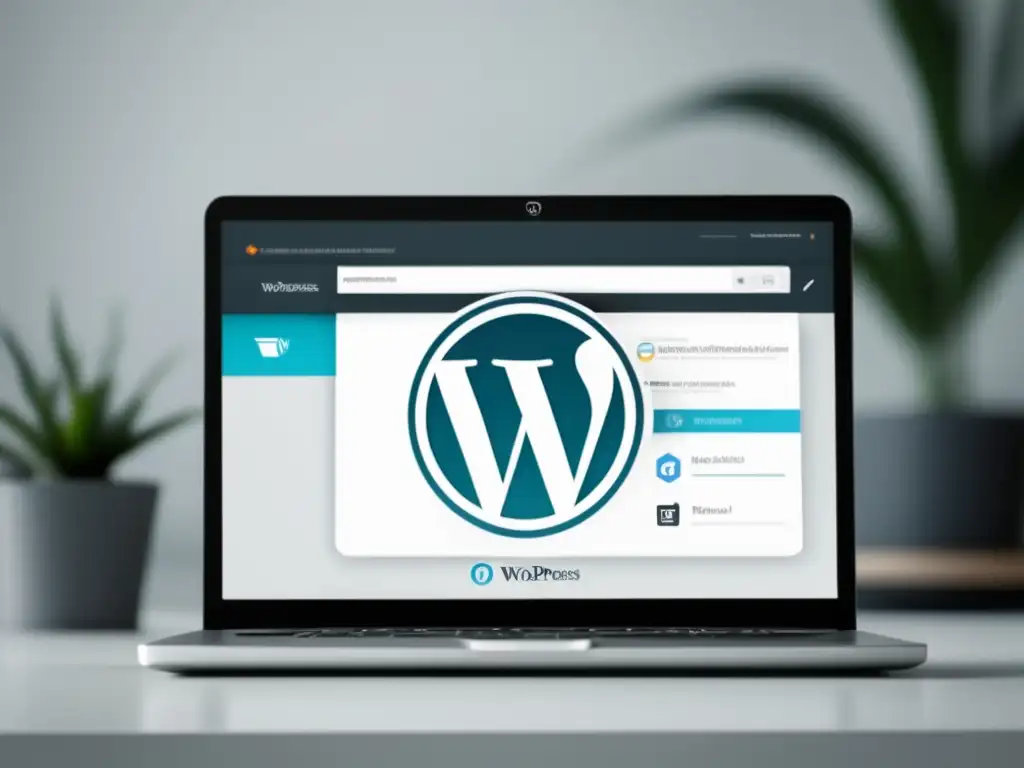 Laptop moderno con logo WordPress en pantalla