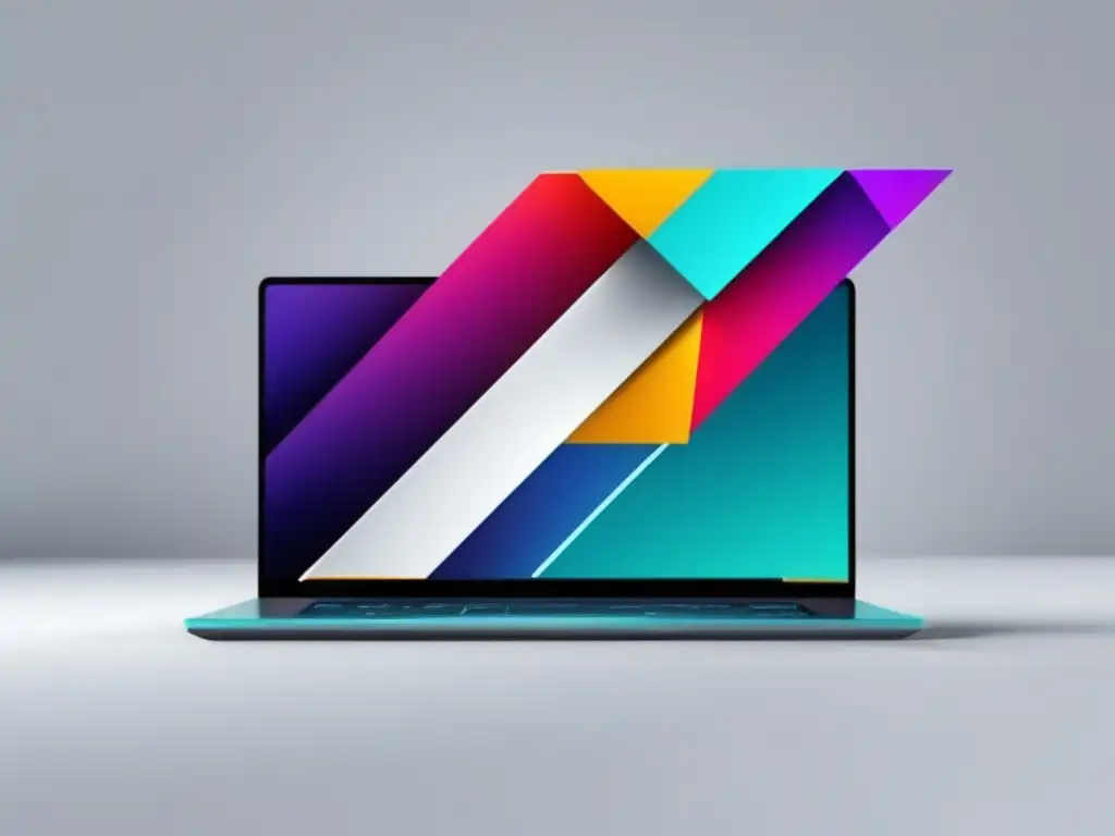 Imagen de herramientas de marketing de afiliados en laptop moderno con diseño minimalista y vibrantes colores