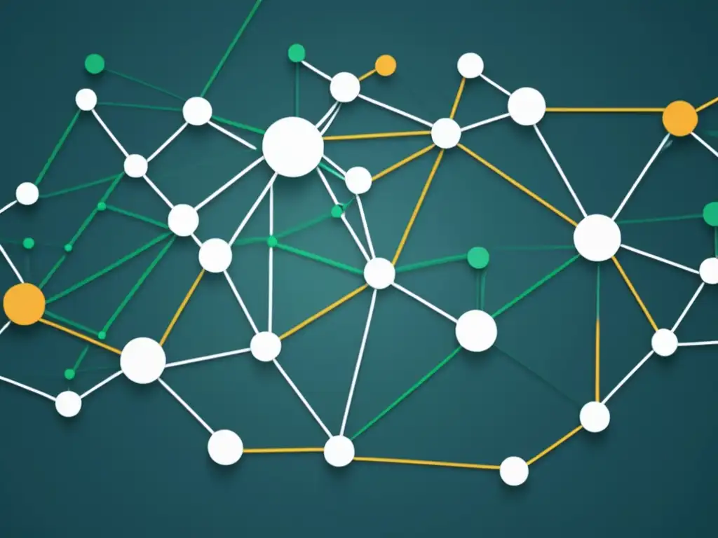 Redes de afiliados, imagen moderna y minimalista de una red interconectada con nodos en colores representativos de programas