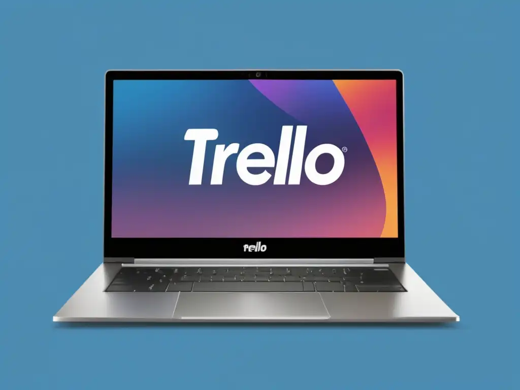 Laptop Trello: imagen de alta resolución de un portátil elegante con el logo Trello en pantalla, ideal para generación 8k