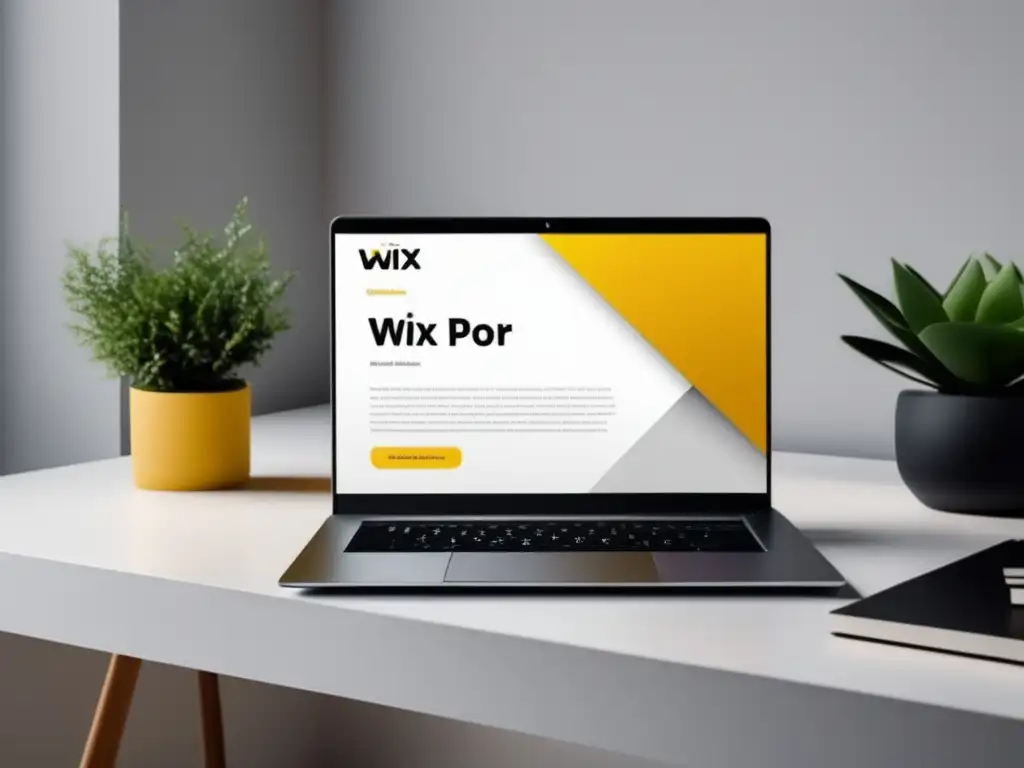 Laptop en un escritorio blanco con Wix Affiliate Program: beneficios de unirse