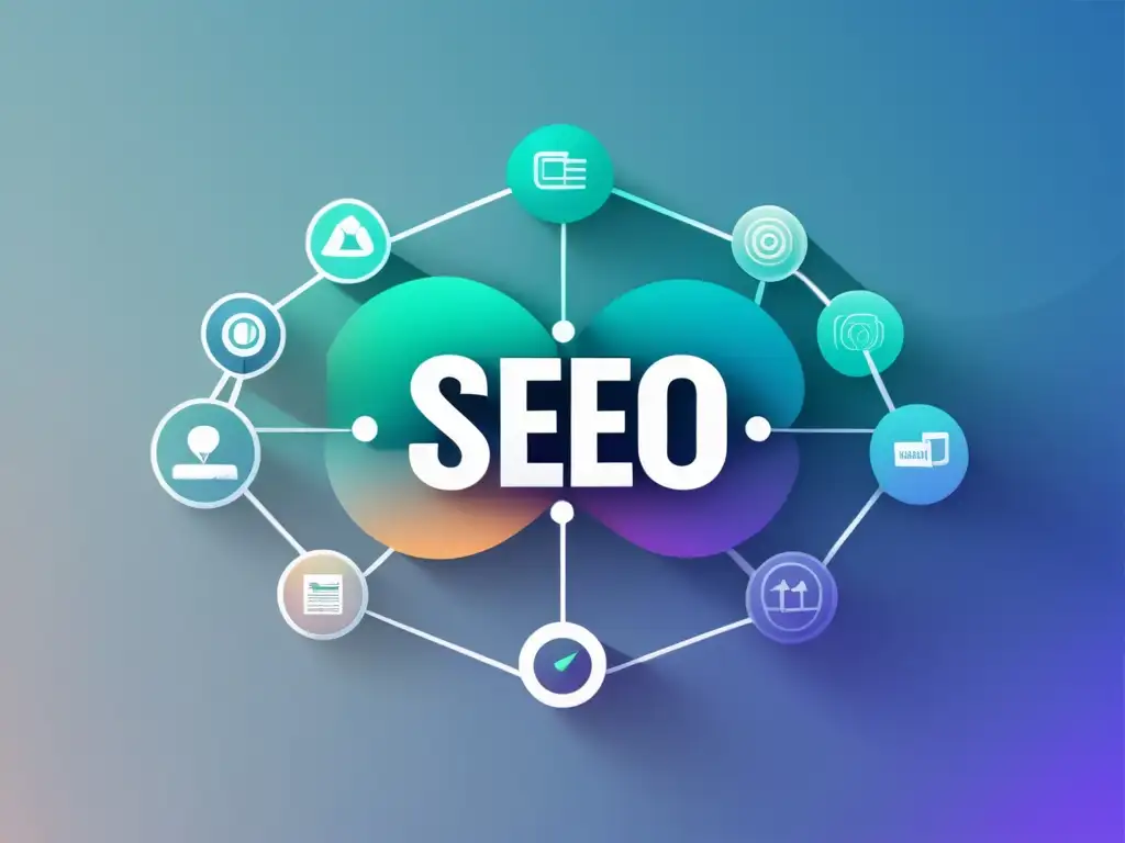 Herramientas SEO para marketing de afiliados: Imagen moderna y minimalista que muestra el poder del SEO en tonos suaves y enlaces interconectados