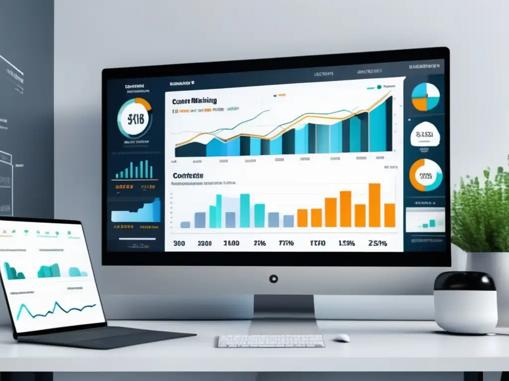 Imagen 8k con diseño minimalista y gráficos de estrategias de contenido para aumentar las ganancias en el marketing de afiliados