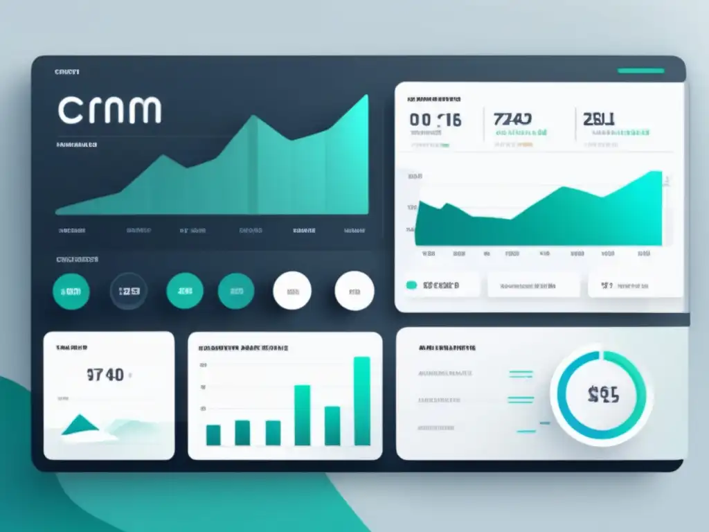 Ilustración minimalista de interfaz CRM futurista para seguimiento y análisis de campañas de marketing de afiliados