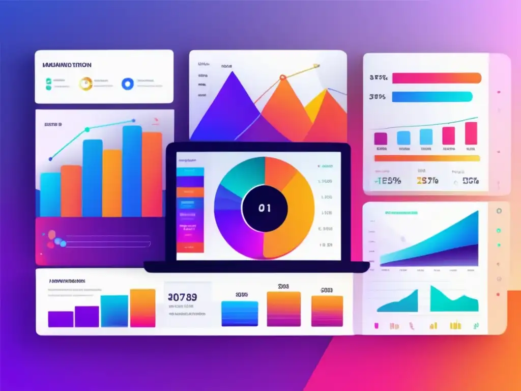 Interfaz digital minimalista y moderna con visualizaciones de datos en colores vibrantes