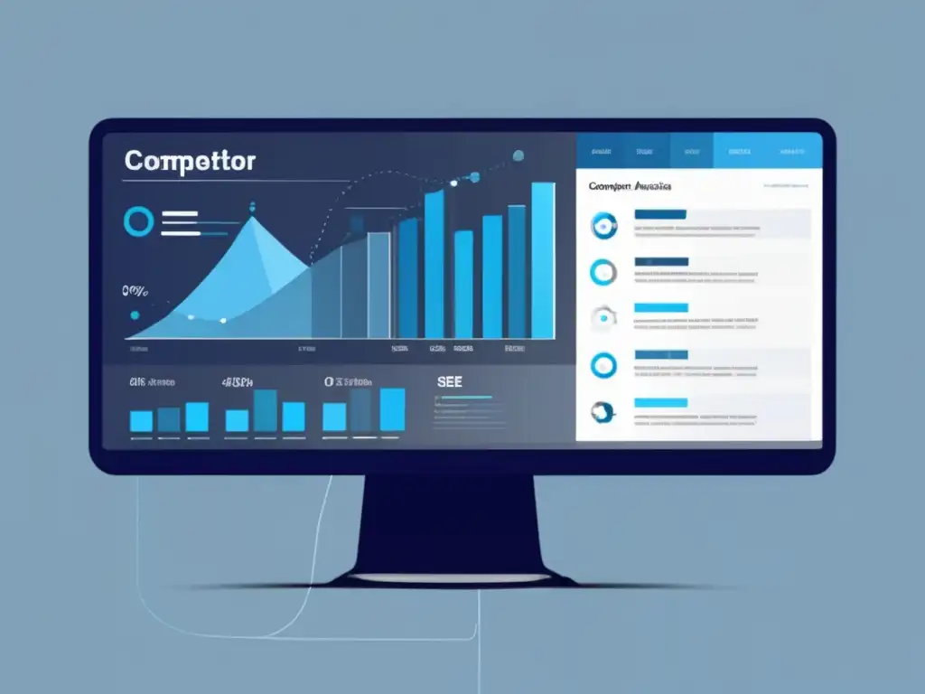 Interfaz digital minimalista con visualizaciones de datos y gráficos para análisis de competidores en SEO - Estrategias de SEO para afiliados