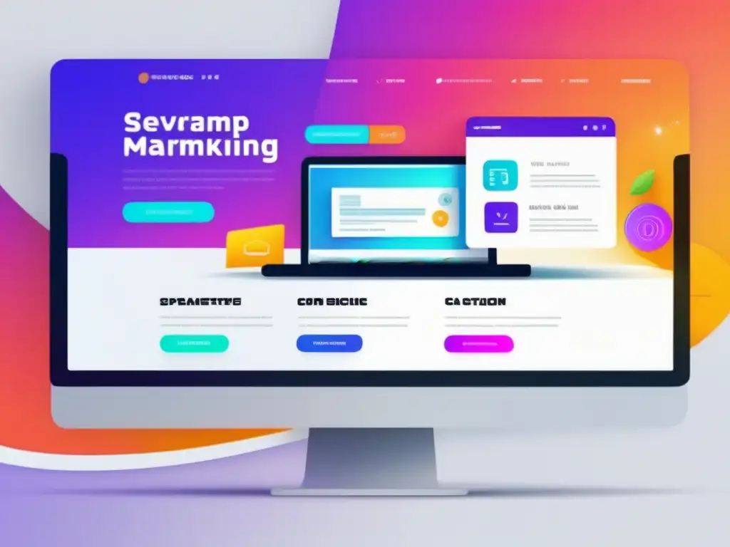 Diseño web moderno y minimalista con colores vibrantes destacando elementos clave