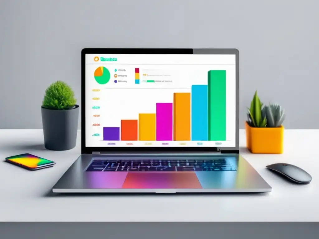 Laptop moderno con gráfico vibrante y herramientas de afiliados más efectivas