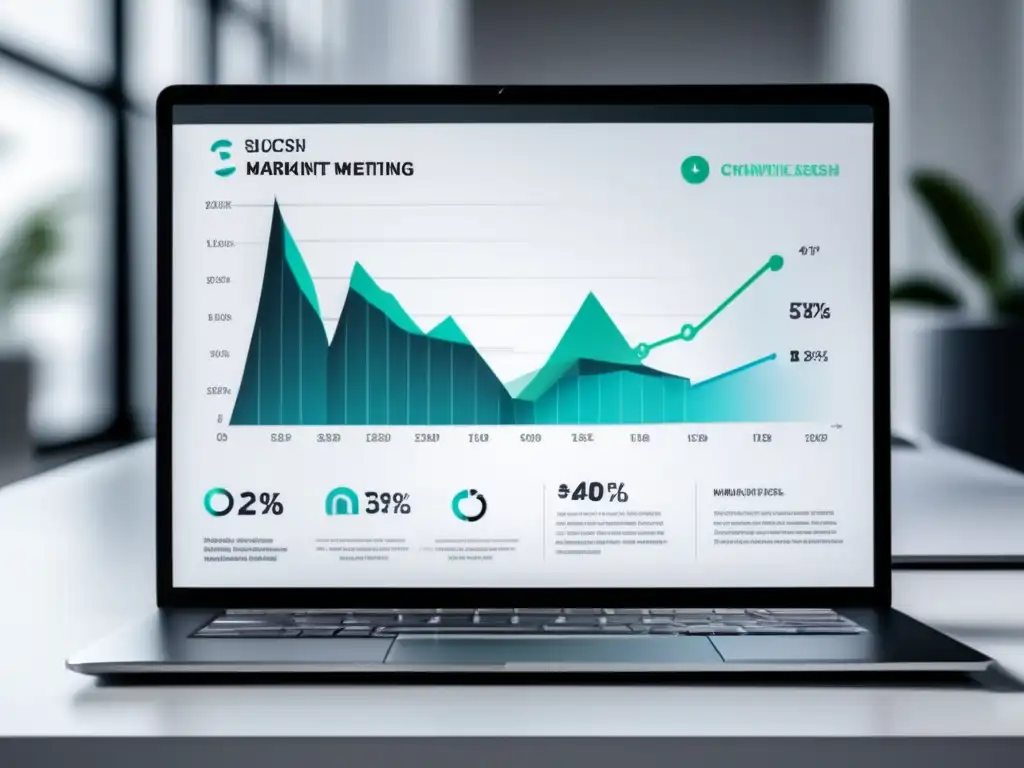 Ejemplos exitosos de estrategias de marketing de afiliados con laptop moderno y vibrantes gráficos