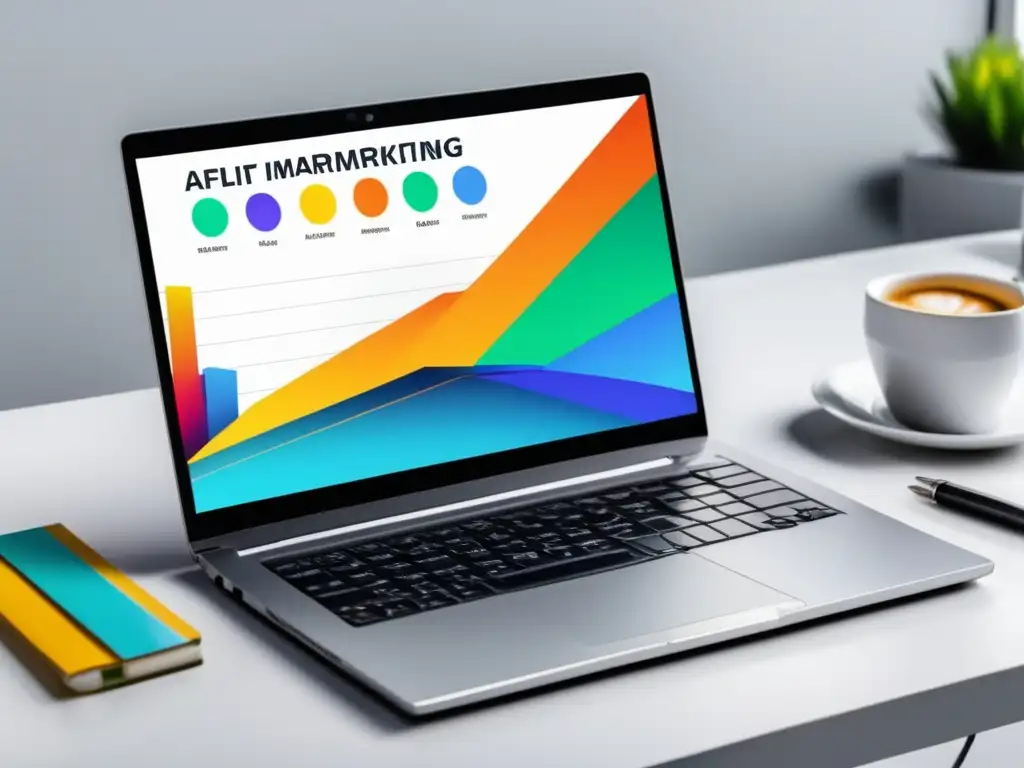 Laptop minimalista y elegante con gráfico de tácticas efectivas marketing afiliados