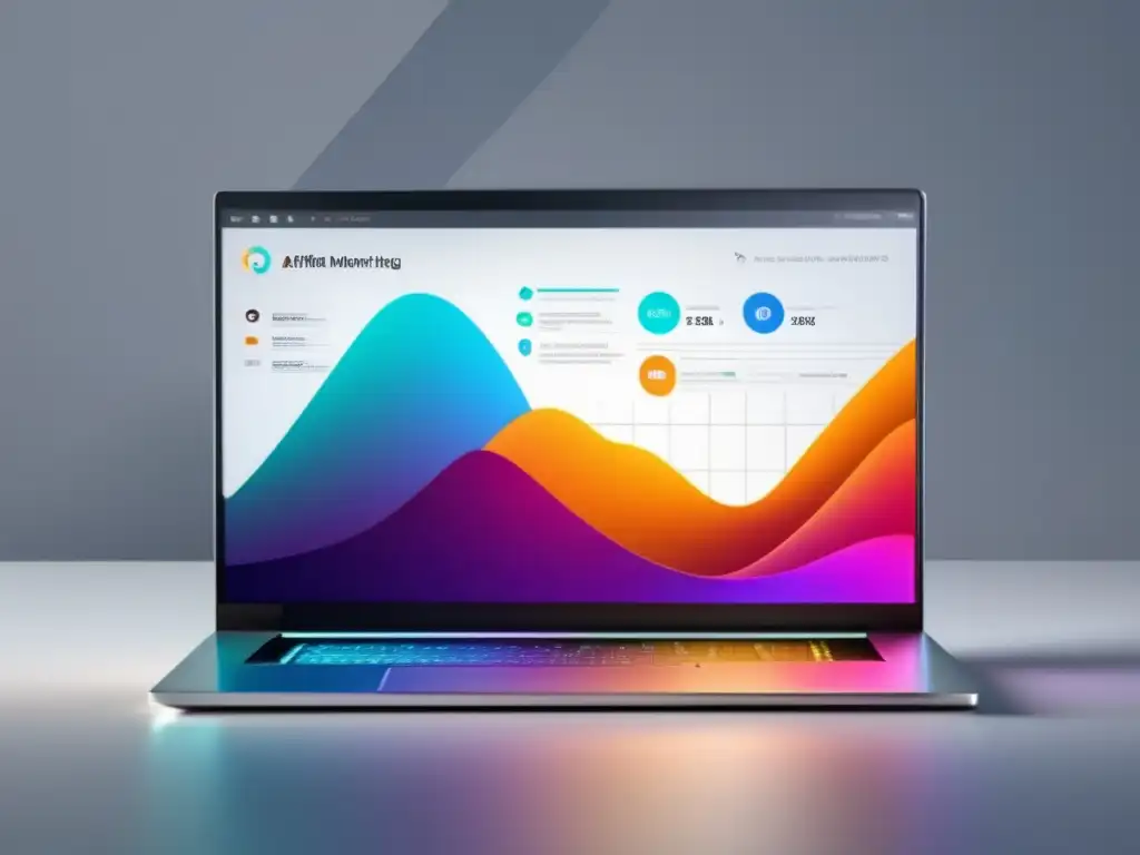 Laptop moderno con pantalla mostrando gráfico de estrategias más efectivas de marketing de afiliados