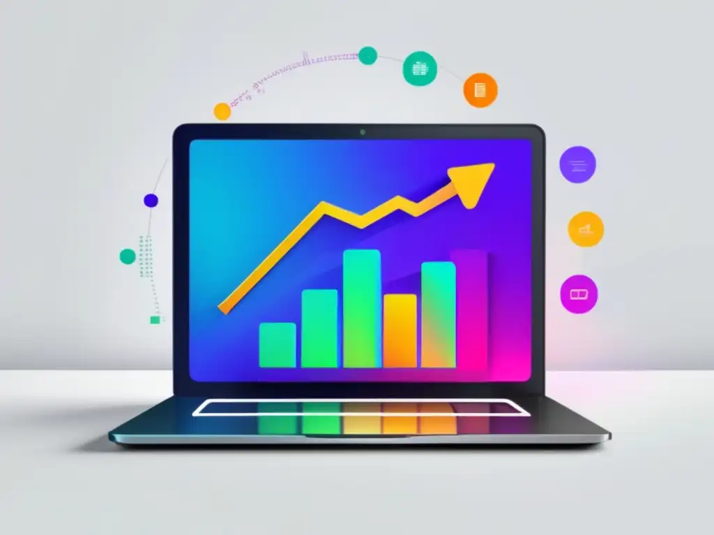 Laptop moderno muestra gráfica de crecimiento de comisiones en programas de afiliados