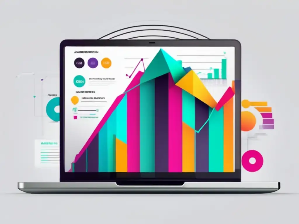 Laptop con gráfico vibrante que muestra el crecimiento de estrategias de marketing de afiliados