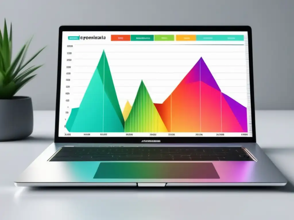 Laptop moderno en escritorio blanco con gráfico de crecimiento de ingresos en programas de afiliados