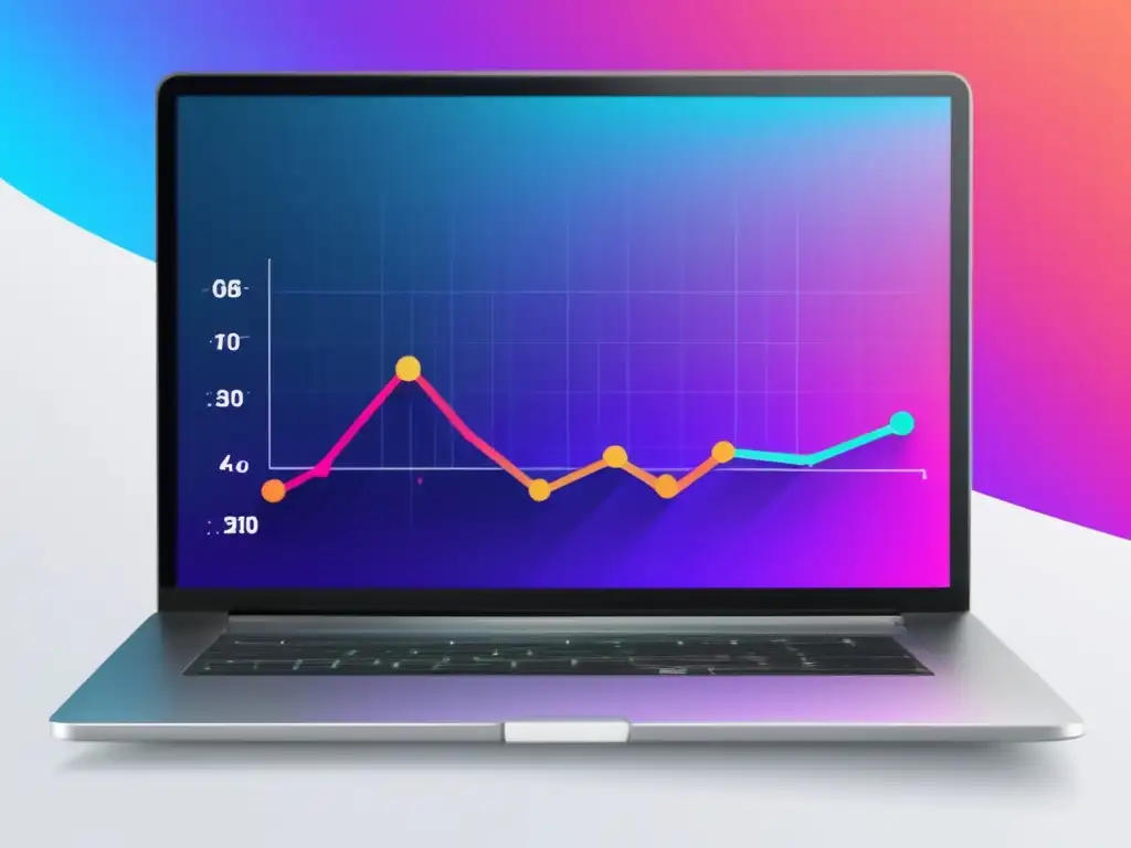 Laptop minimalista con gráfico atractivo de crecimiento de ingresos en marketing de afiliados