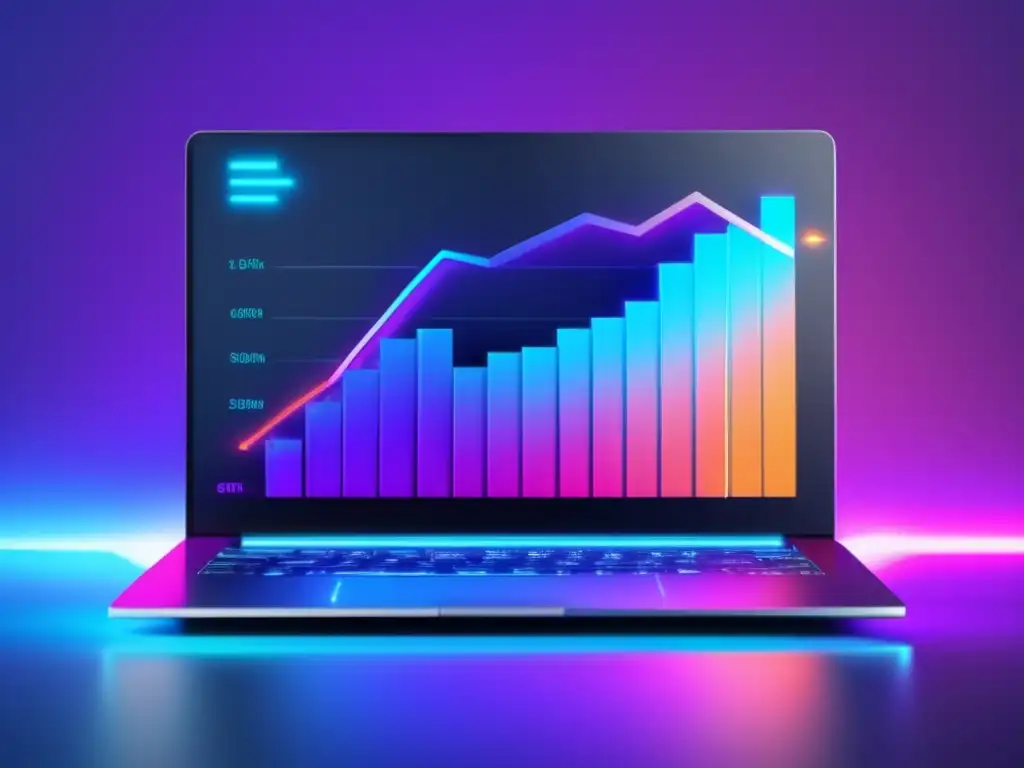 Laptop minimalista con gráfico de ganancias en marketing de afiliados, recursos efectivos