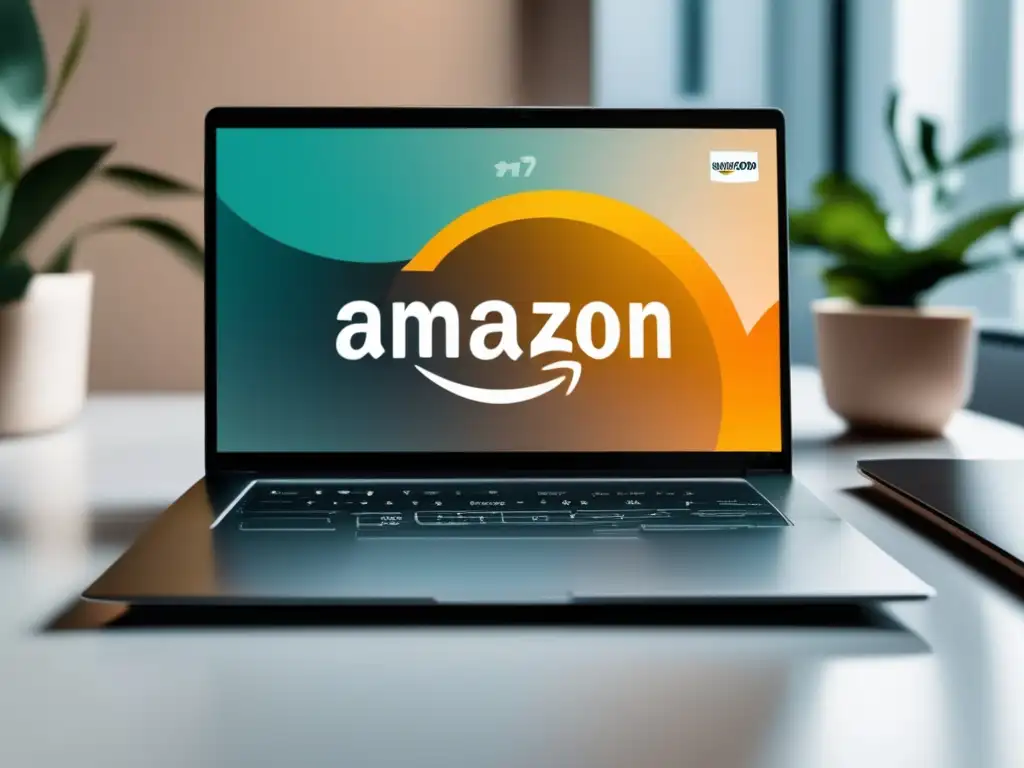 Laptop con logo de Amazon y datos de ingresos como afiliado de Amazon