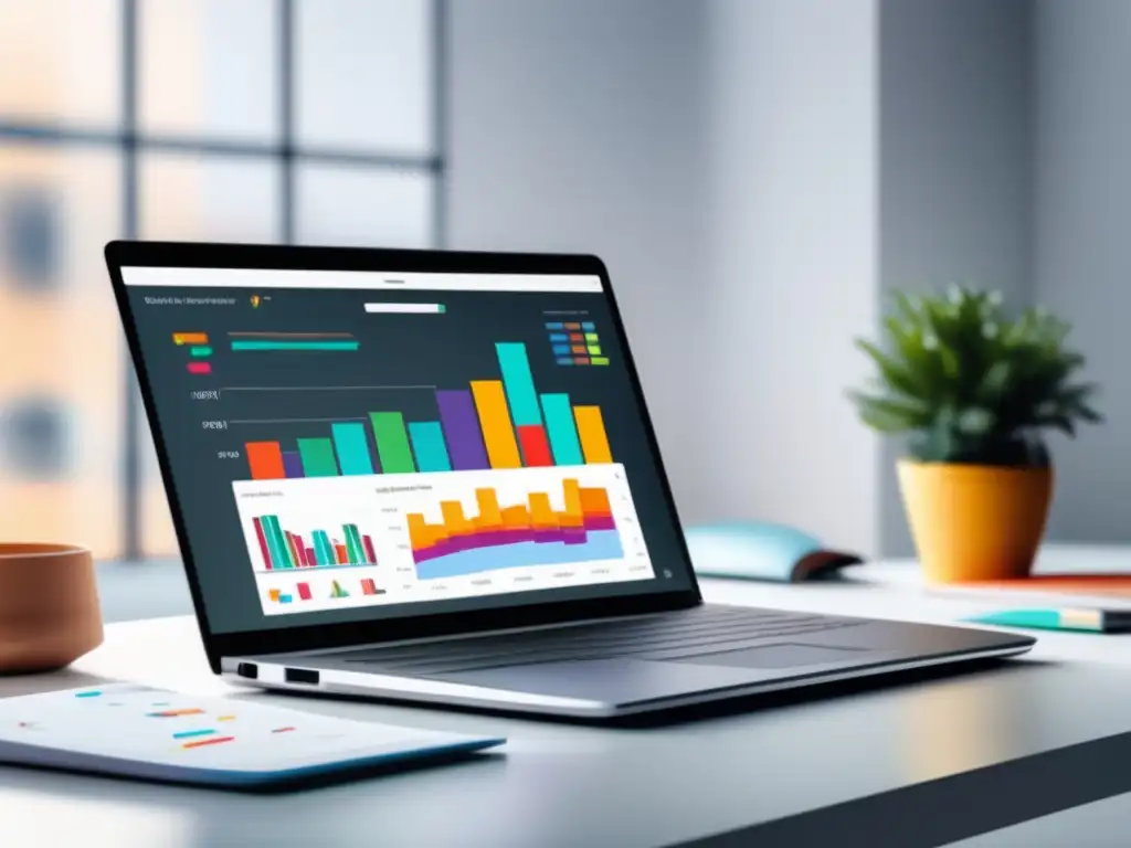 Herramientas de afiliados optimizando datos y gráficos en una laptop moderna