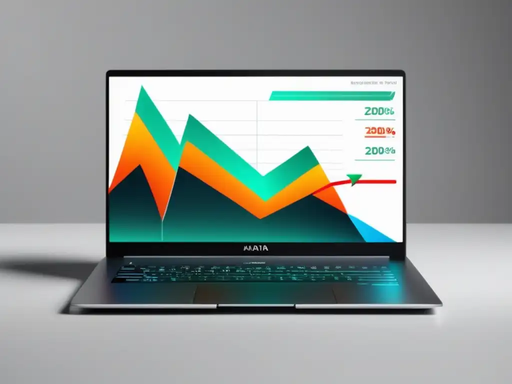 Casos de éxito en el marketing de afiliados: Laptop minimalista muestra gráfica de ingresos aumentados 200% en 3 meses