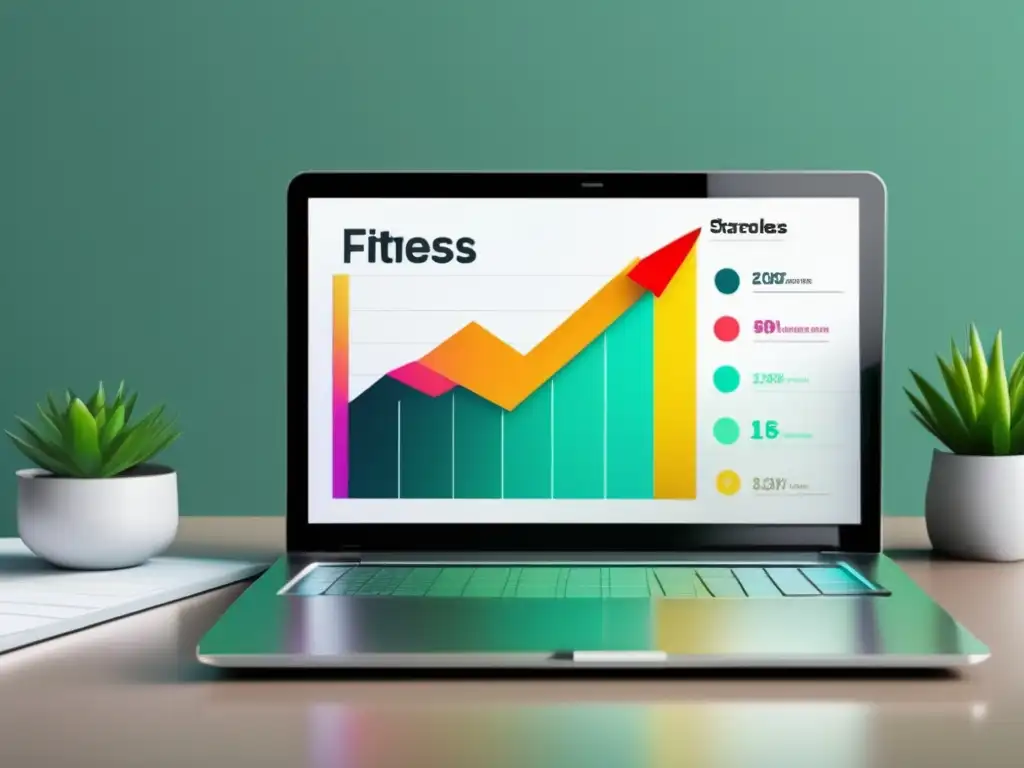 Laptop moderno con gráfico de crecimiento de ingresos para Fitness Lifestyle y estrategias de contenido en marketing de afiliados