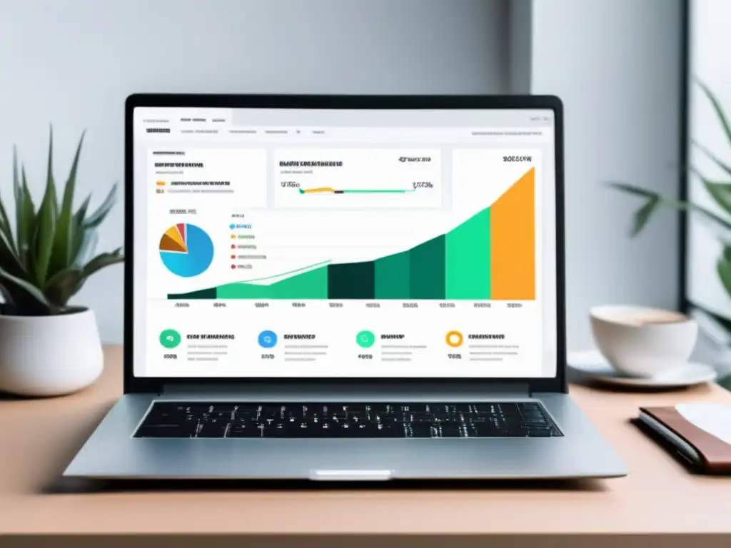 Laptop minimalista con dashboard de marketing de afiliados: estrategia efectiva de marketing de afiliados