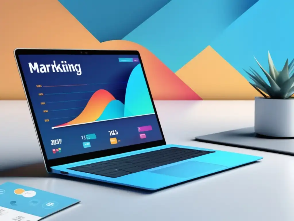 Imagen de laptop moderna con diseño minimalista, muestra dashboard de marketing de afiliados