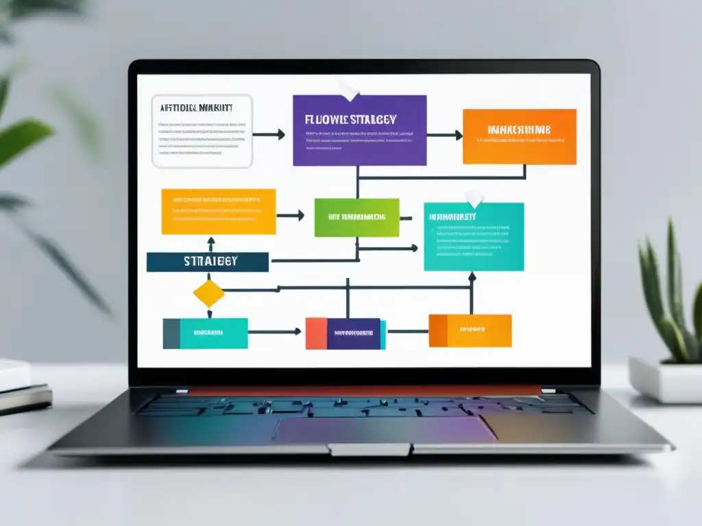 Laptop moderno en escritorio con estrategia de contenido en marketing de afiliados