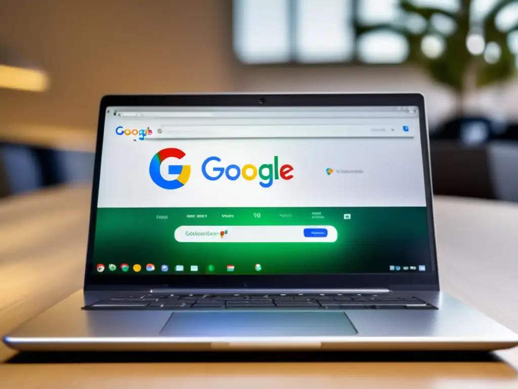 Laptop moderno muestra resultados y cambios en algoritmos de Google