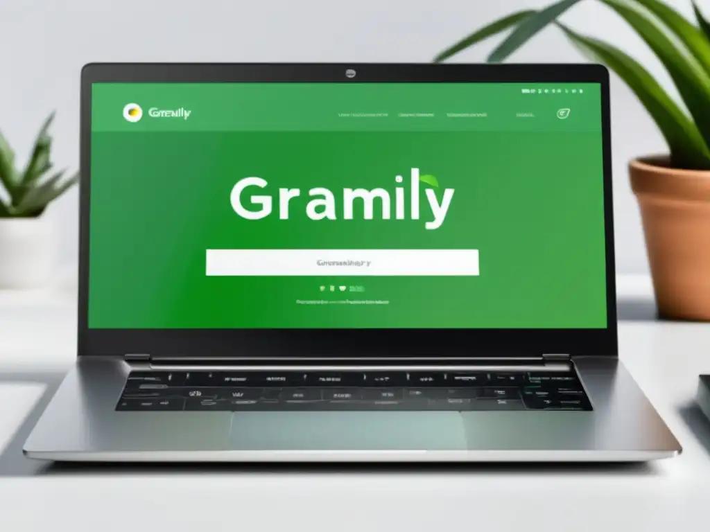 Laptop moderno con diseño minimalista mostrando el programa de afiliados de Grammarly