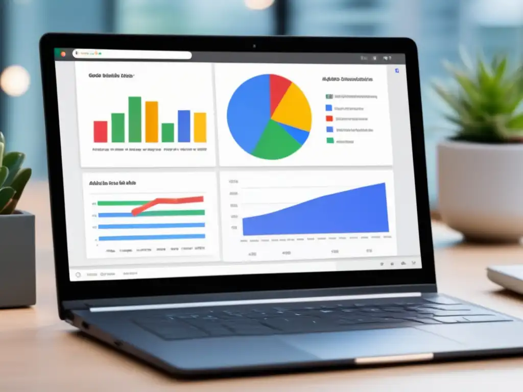 Estrategias de Google Ads para aumentar ventas de afiliados en laptop profesional y minimalista con dashboard colorido y efectivo