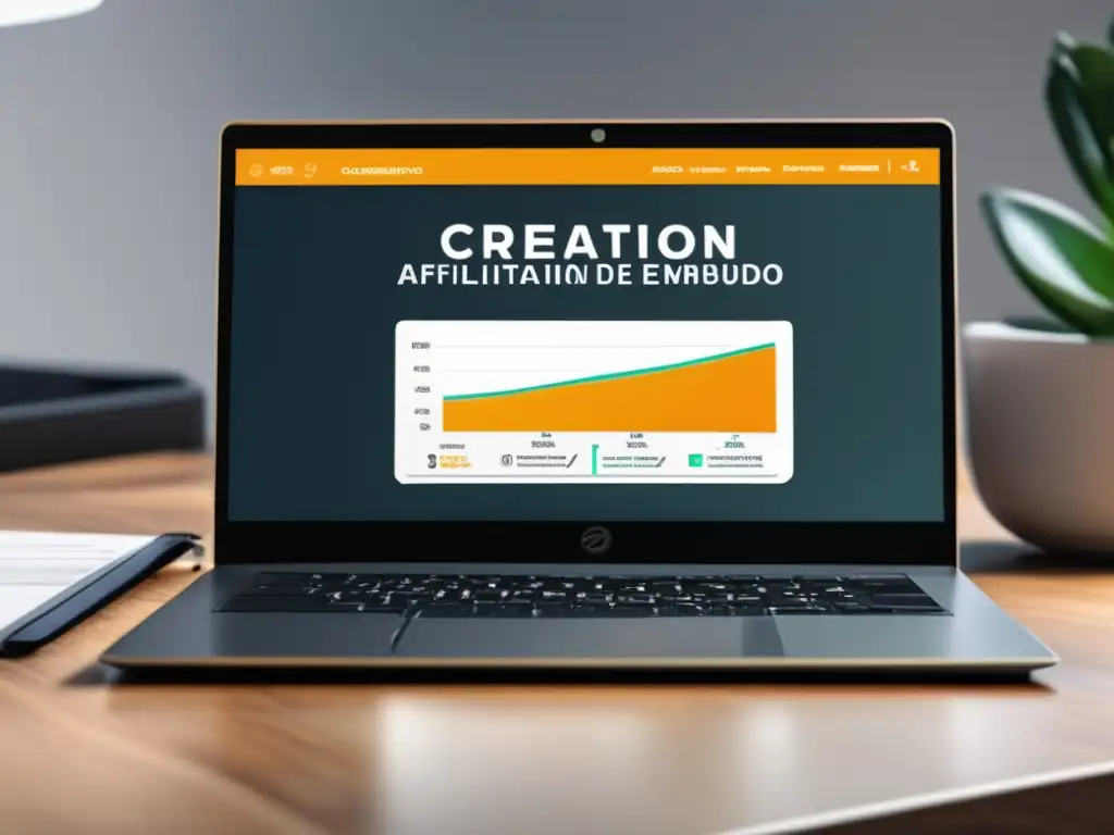 Estrategias de marketing de afiliados con laptop, infografía y escritorio minimalista