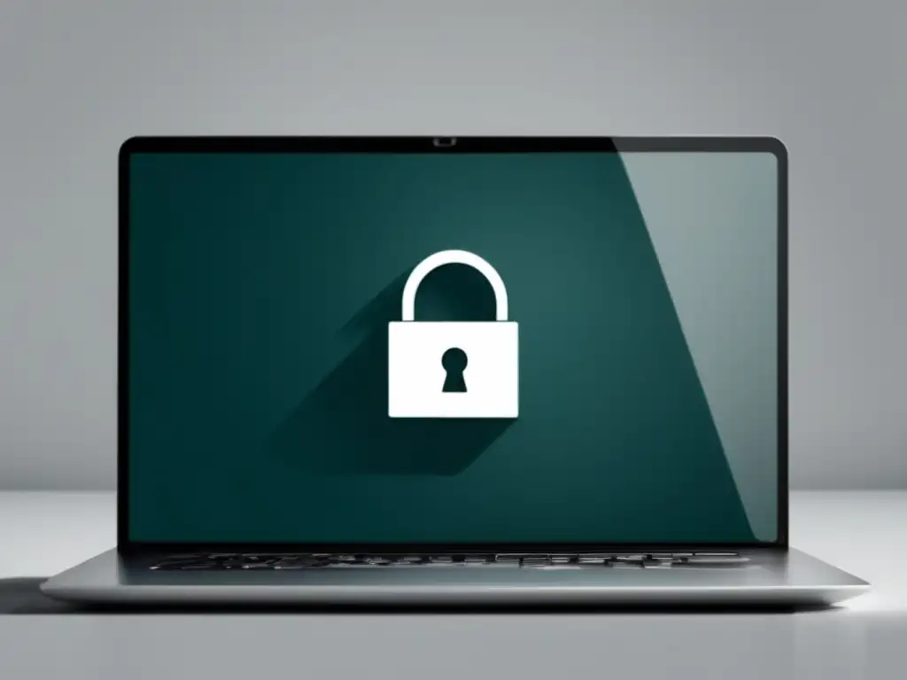 Laptop moderno con símbolo de candado, protección de datos y ética en marketing de afiliados