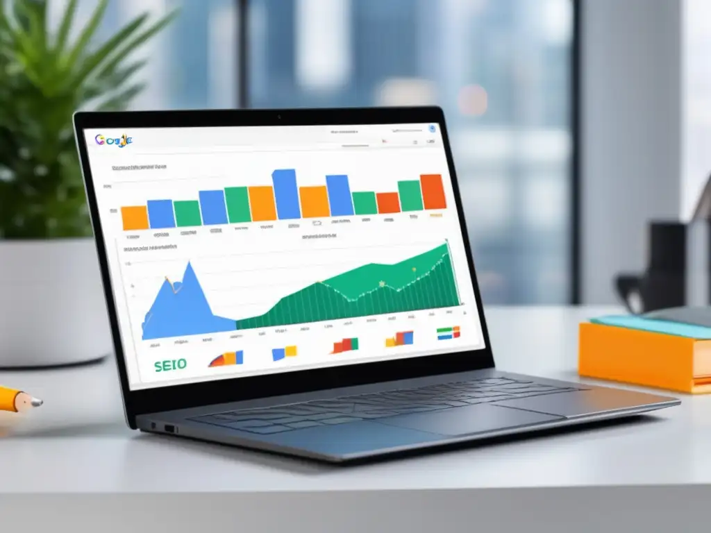 Herramientas de SEO para marketing de afiliados: laptop con gráficos y métricas de Google Keyword Planner, SEMrush y Ahrefs