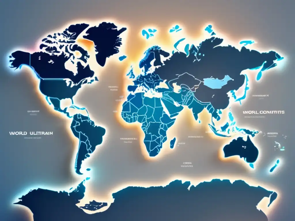 Mapa mundial detallado en 8K con estilo minimalista y colores modernos