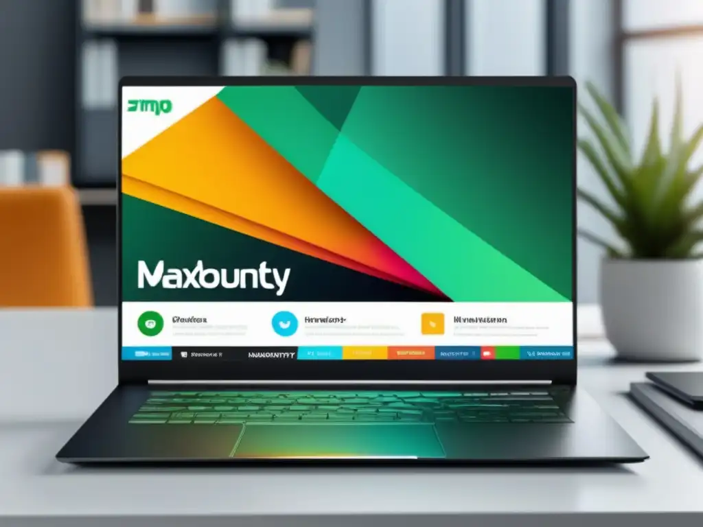 Laptop moderno destaca ventajas y beneficios de MaxBounty frente a otros programas