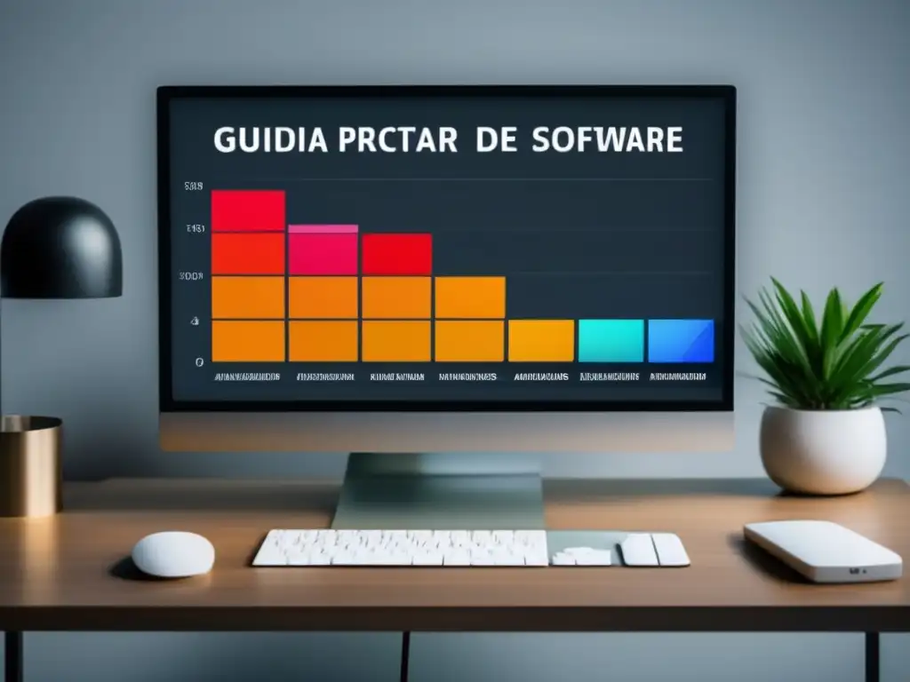 Gráfico comparativo software rastreo afiliados: 8k ultradetallado, monitor minimalista, iconos personalizables, precios, opiniones