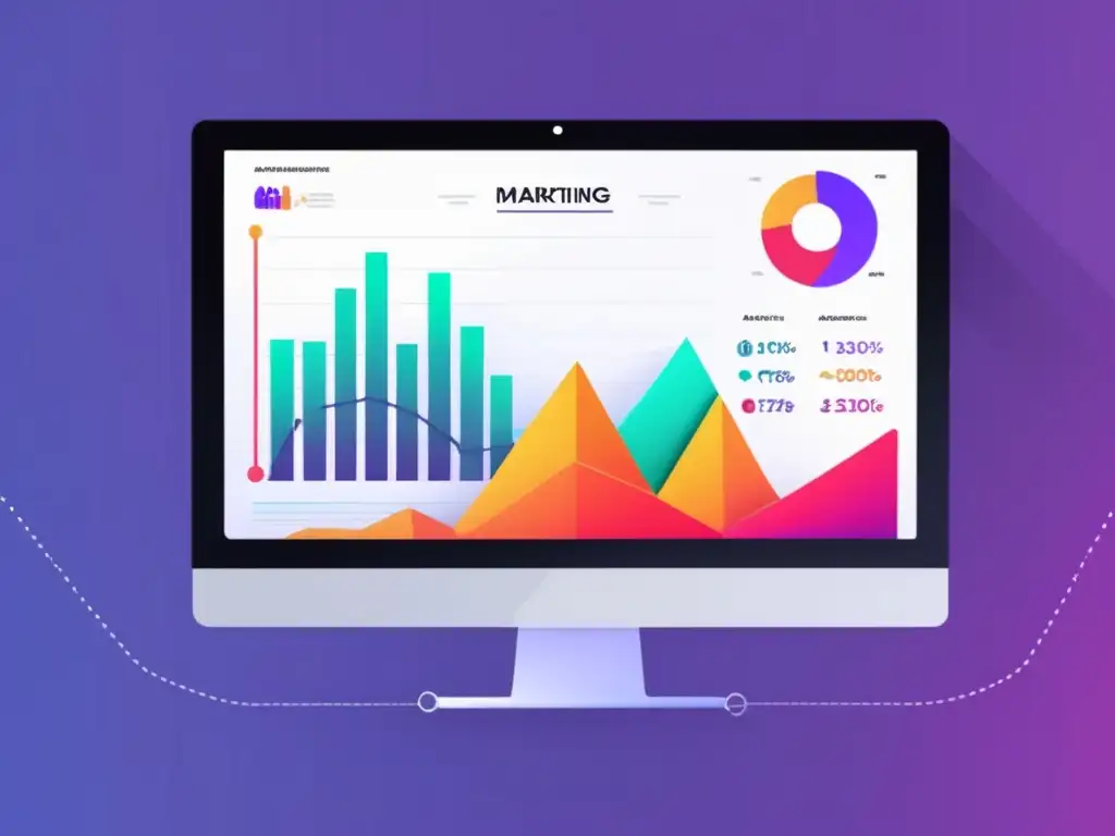 Monitor moderno muestra gráfica vibrante de éxito en marketing de afiliados con herramientas de SEO