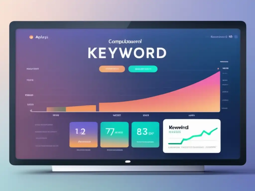 Monitor moderno muestra análisis de palabras clave para SEO en marketing de afiliados