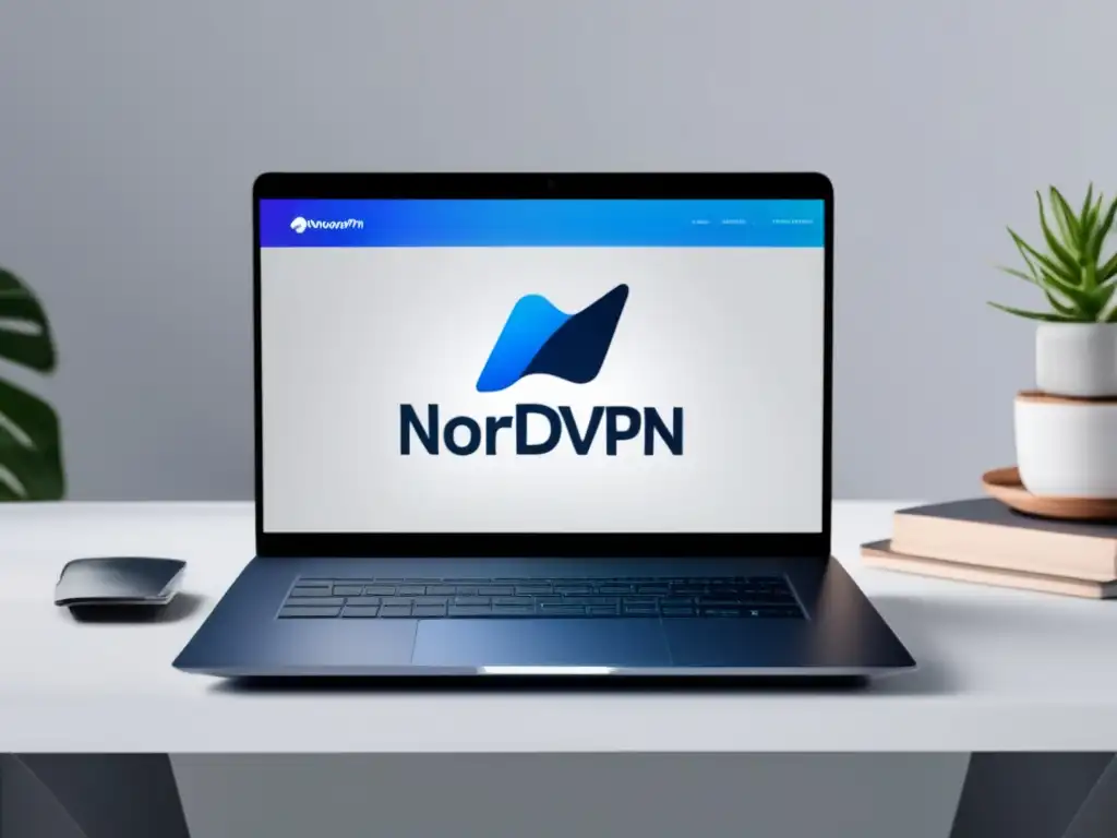 Laptop moderno con logo de NordVPN en pantalla