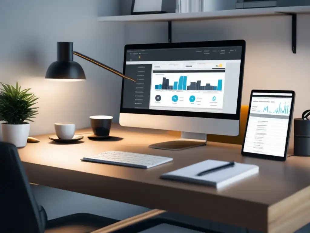 Oficina moderna para optimización de conversiones en marketing de afiliados
