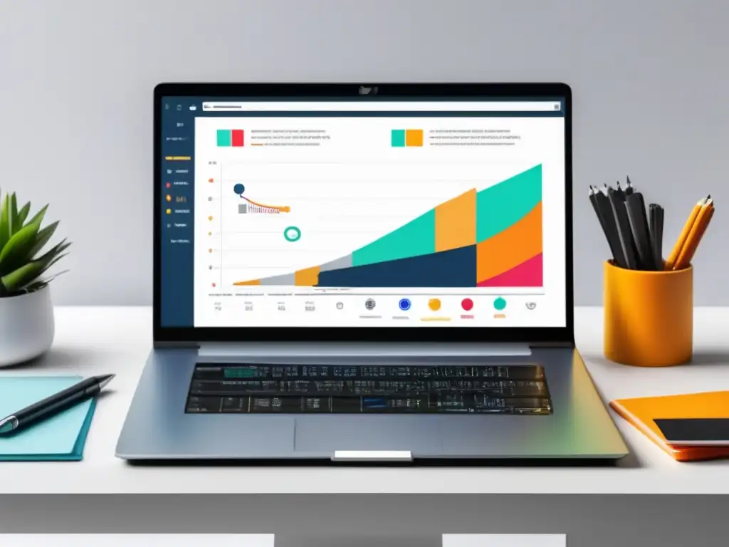 Herramientas para optimización de conversiones en marketing de afiliados con laptop y diseño moderno