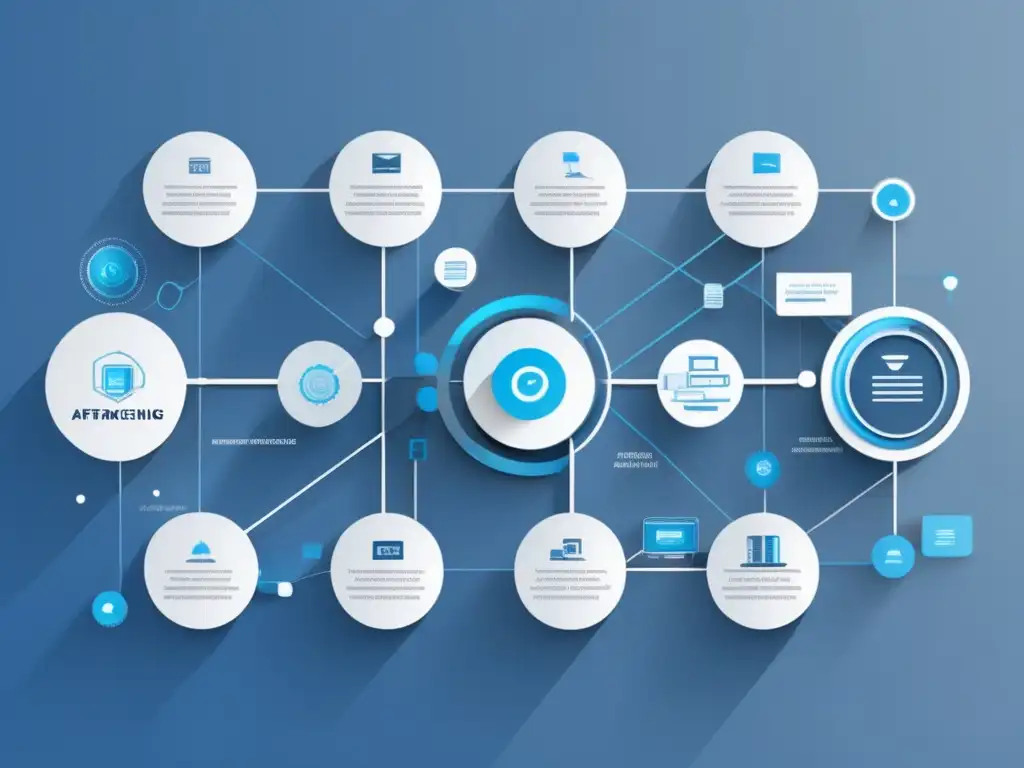 Paisaje digital de marketing de afiliados con nodos interconectados y flujo de información