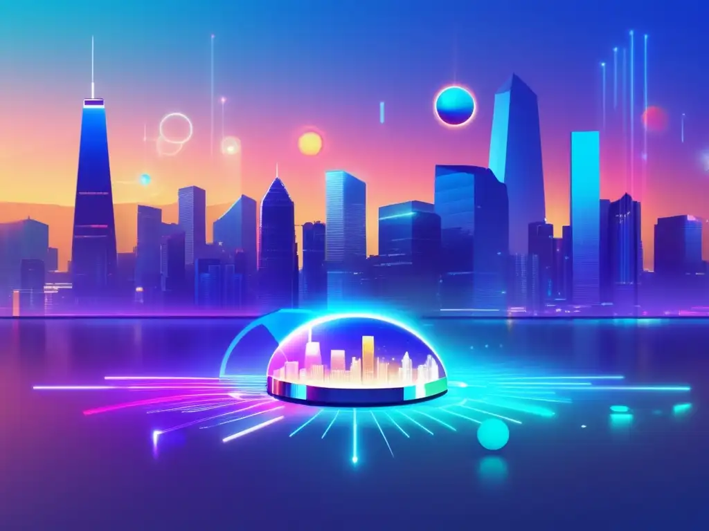 Paisaje digital futurista con análisis de palabras clave para marketing de afiliados